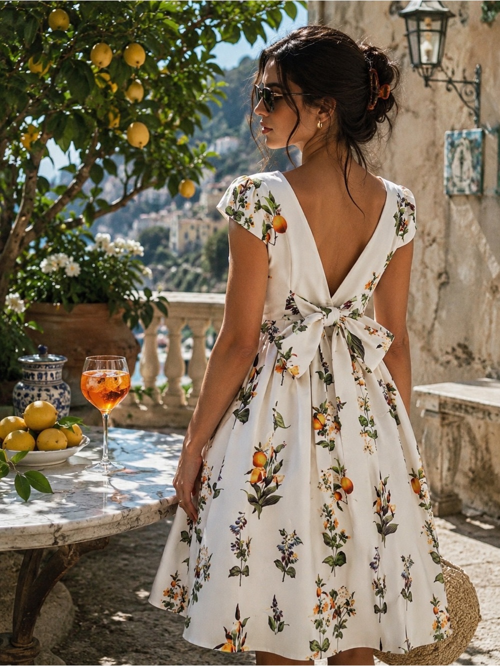 NWT Strawberry Flowers Satin Botanical Citrus Print Fit & Flare Dress | XL